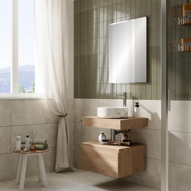 Mobile da bagno sospeso Step Liscio con top L 60.3 x H 30 x P 46 cm rovere oak, 1 cassetto, lavabo non incluso