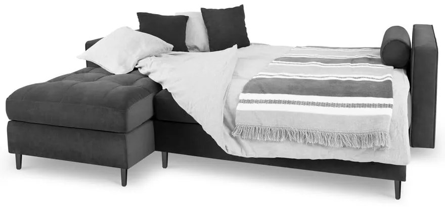 Divano letto angolare in velluto grigio scuro, angolo sinistro Santo - Milo Casa