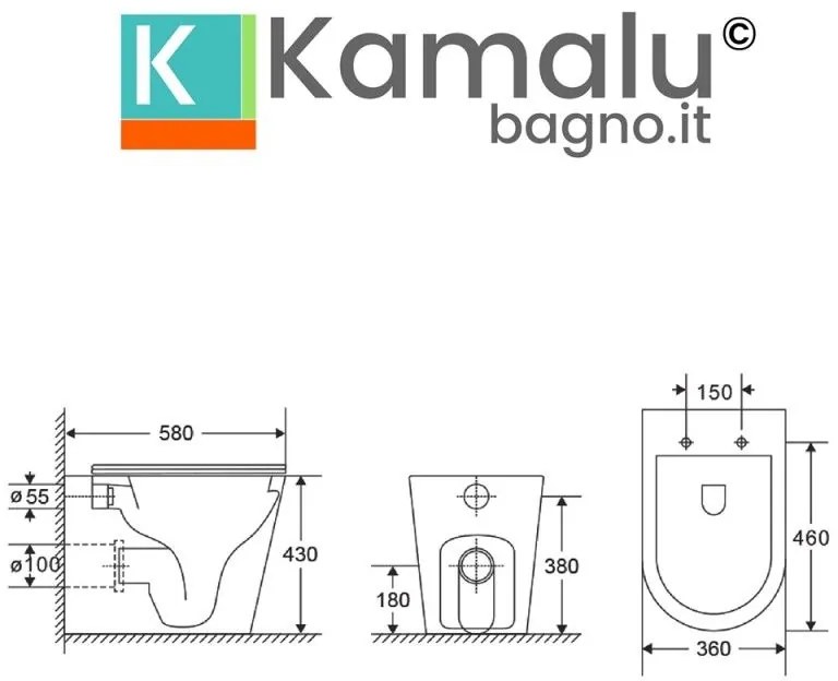 Kamalu - vaso filo muro con sistema soft-close senza brida | klea-tf