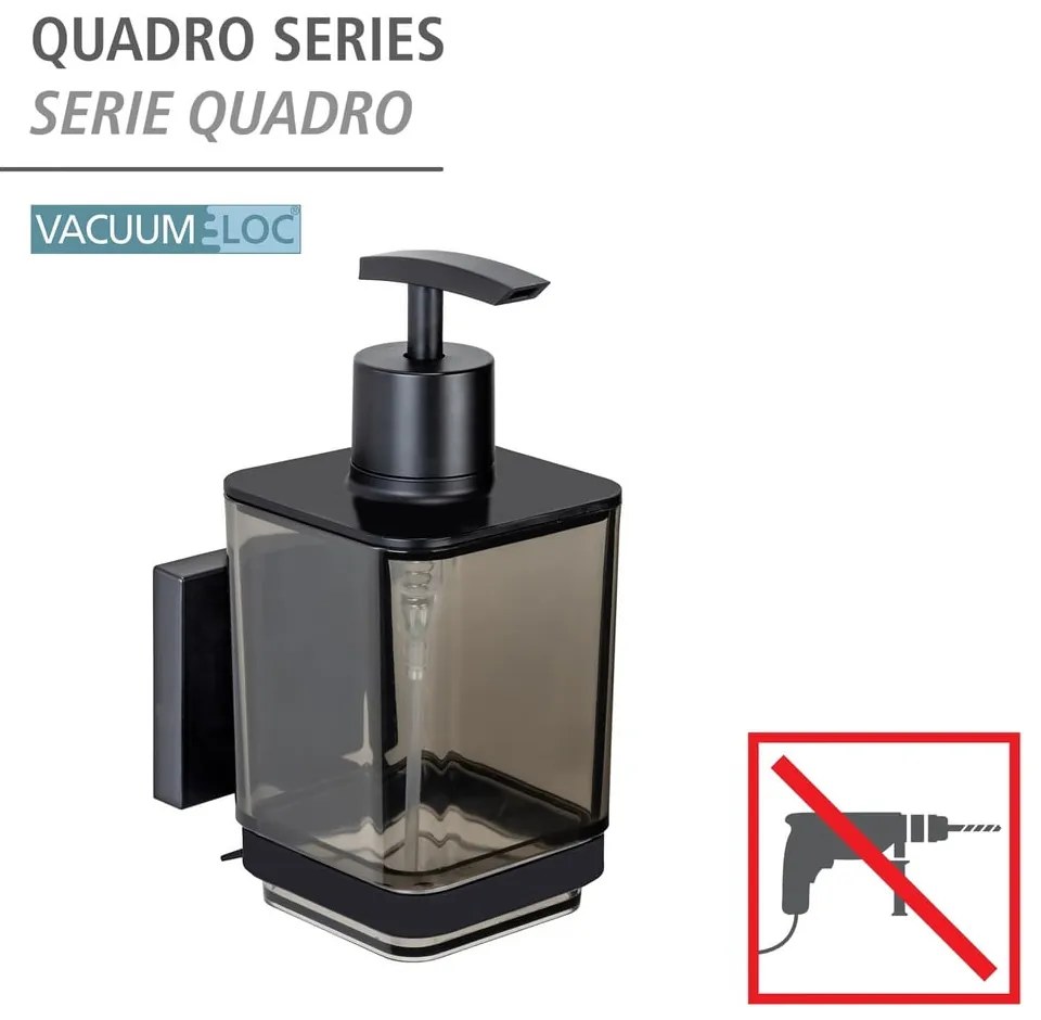 Dispenser di sapone in plastica autoportante nero 340 ml Quadro - Wenko