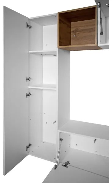 Parete da soggiorno Isoka A25 L.204 H.174 P.39,5 Bianco e Noce