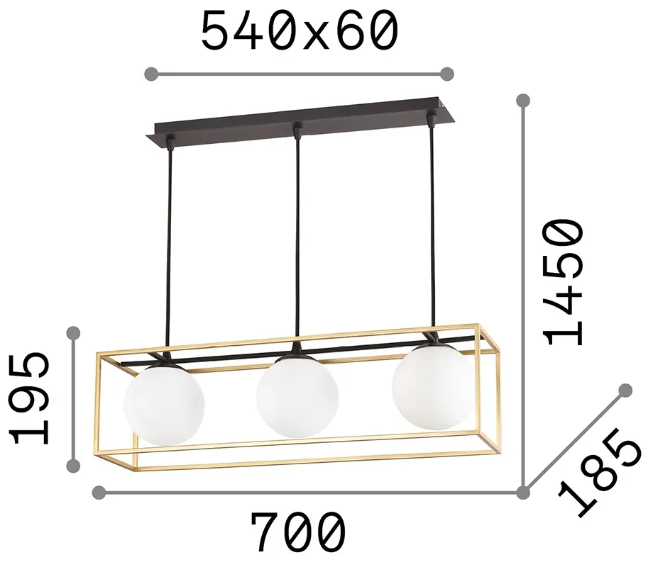 Sospensione Contemporanea Lingotto Metallo Ottone 3 Luci E14