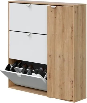 Scarpiera 3 Ribalte Doppia Profondità Con Anta Laterale 30 Paia Rovere E Bianco