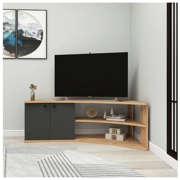 Mobile TV Ad Angolo Design Curvo Con 2 Ante Doris Rovere E Antracite