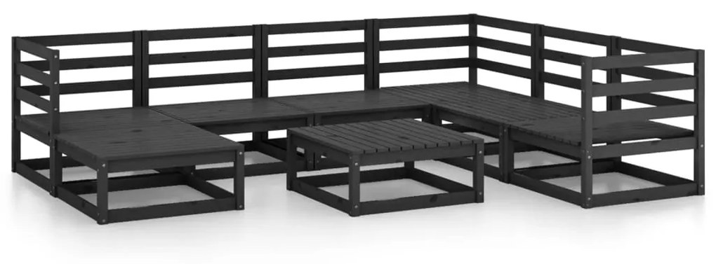 Set divani da giardino 8 pz nero in legno massello di pino