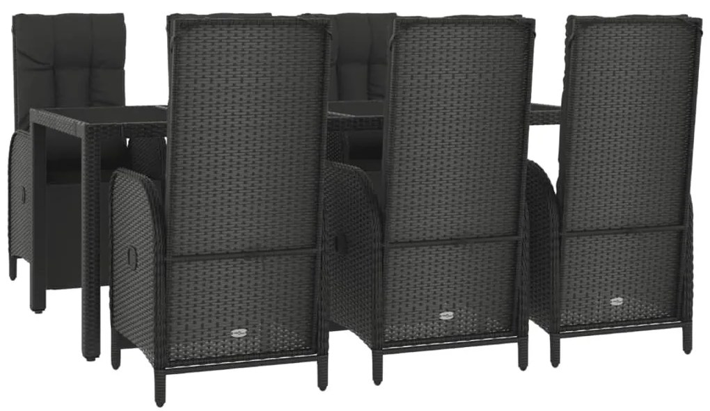 Set da pranzo da giardino 7 pz nero con cuscini in polyrattan