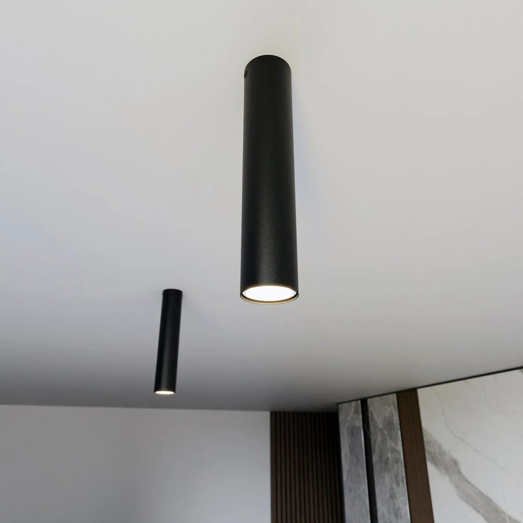 Plafoniera Moderna Faretto Tecno 1 Luce Acciaio Nero 30 Cm