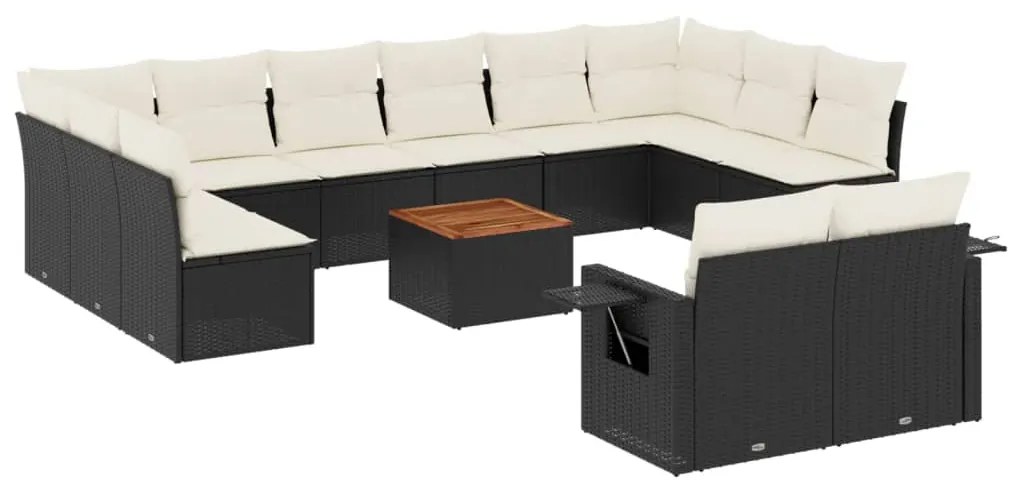 Set Divani da Giardino 13pz con Cuscini Nero in Polyrattan