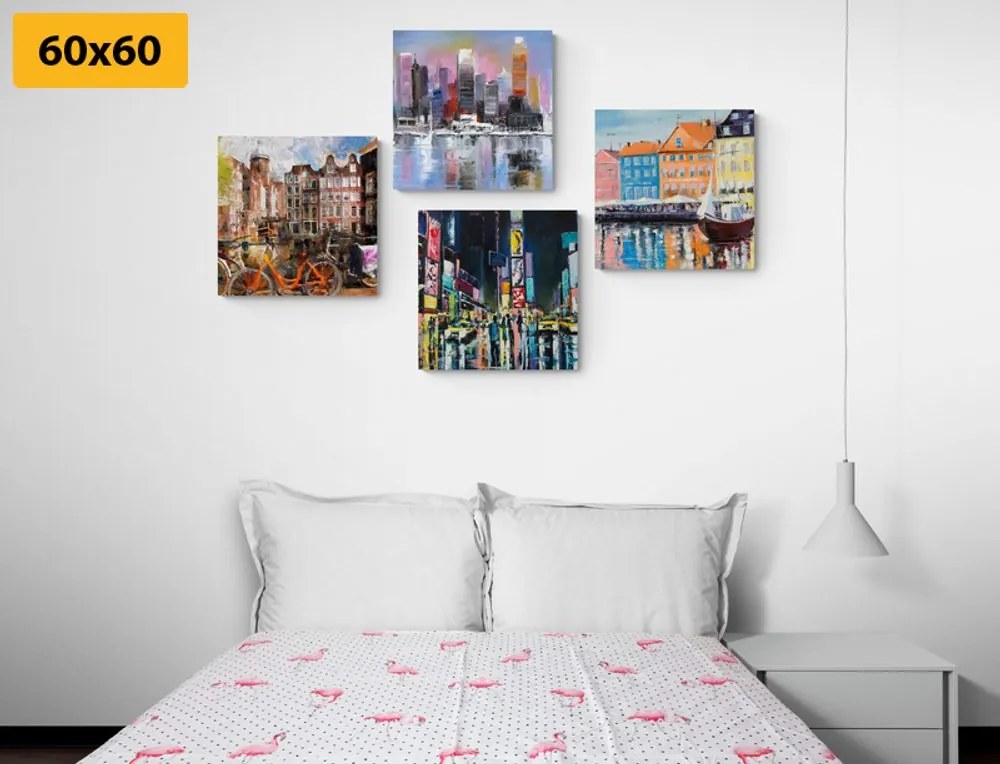 Set di quadri – Città con imitazione di pittura a olio