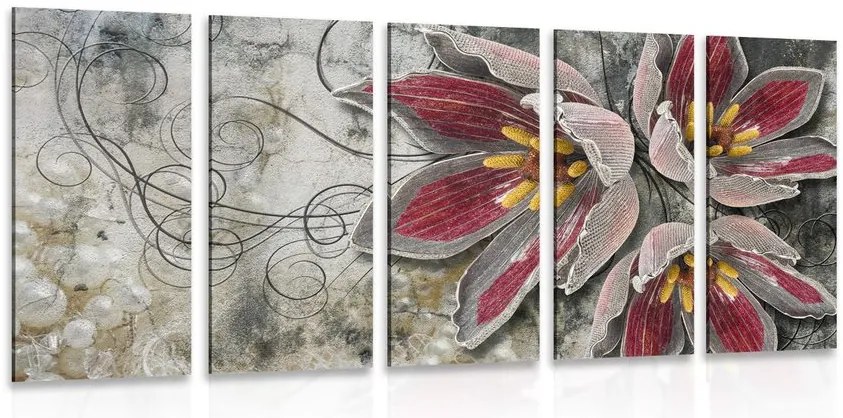 Quadri 5 pezzi – Fiori con perle