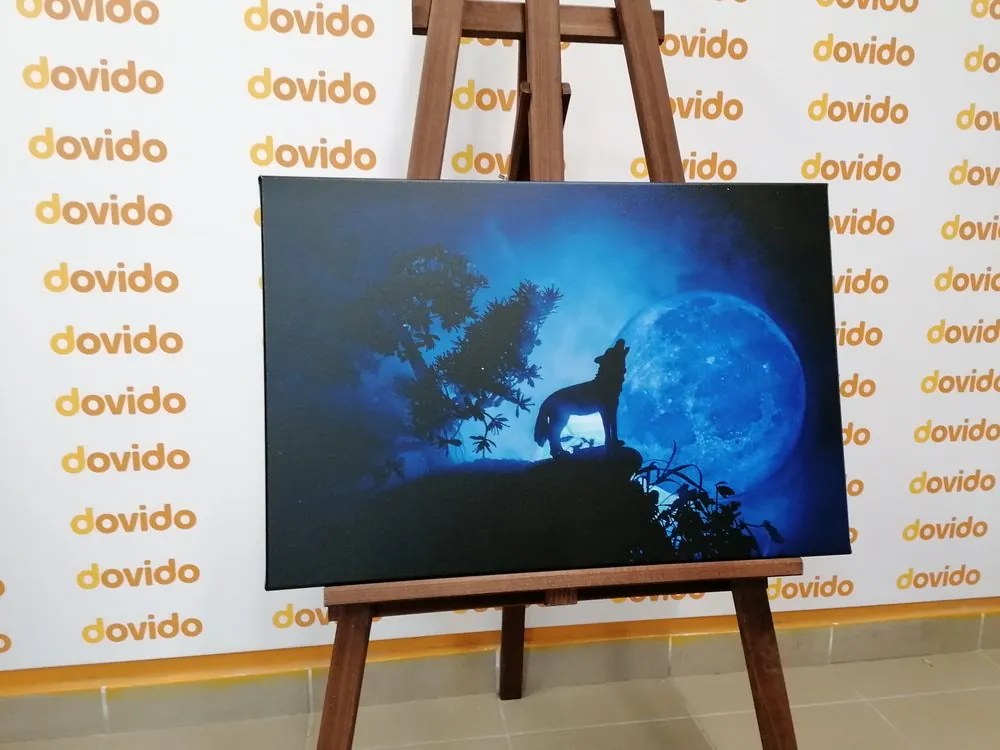 Quadro su tela – Lupo alla luna piena