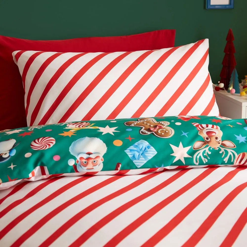 Set copripiumino e federa verde per letto singolo 135x200 cm Christmas Icons – Catherine Lansfield