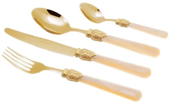 Posate Oro Pvd - Elena - Set 24 Pz Manico Perlato Avorio