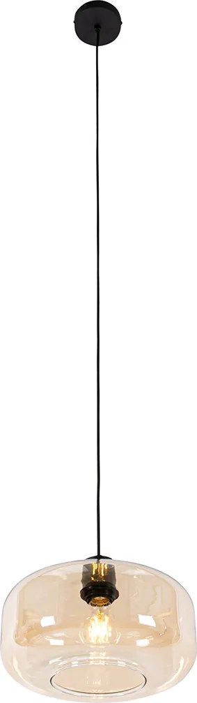 Lampada a sospensione smart nera con vetro ambrato incl. WiFi A60 - Bizle