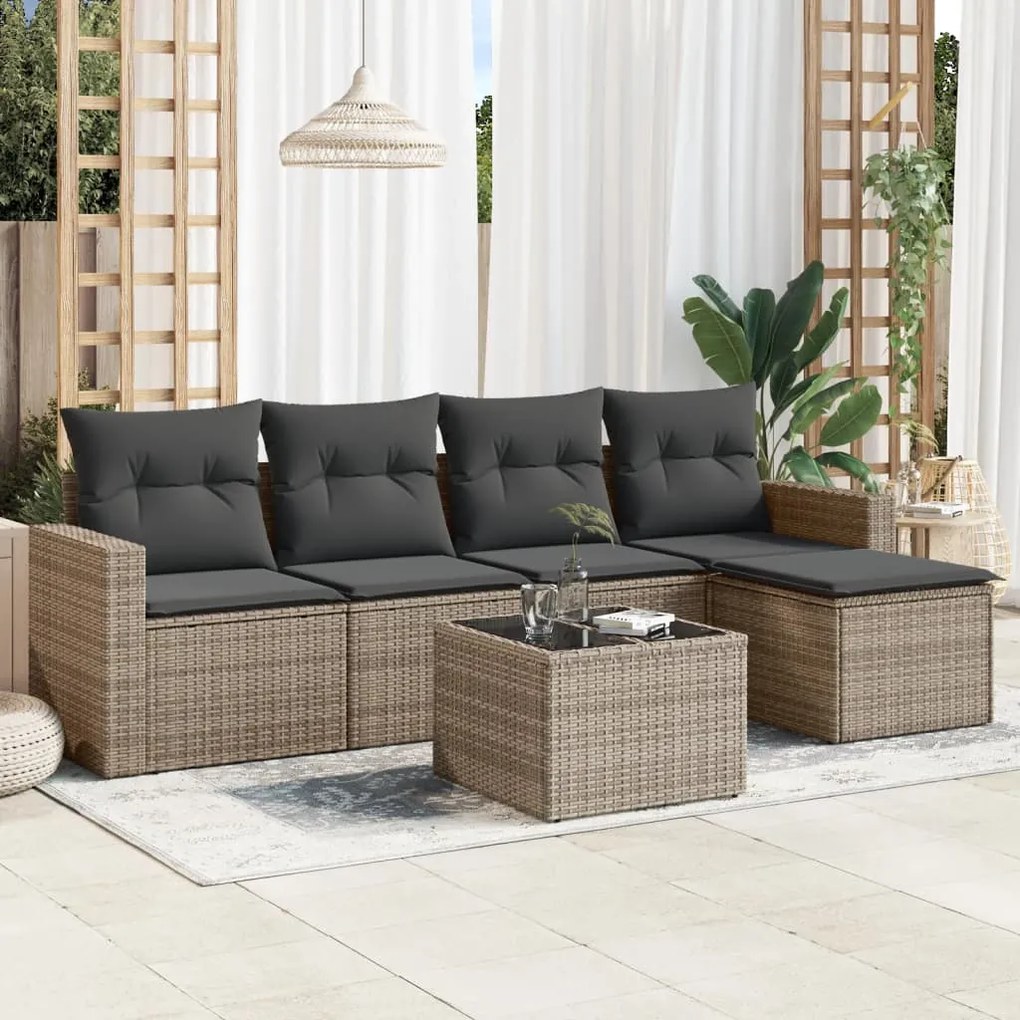 Set divano da giardino 6 pz con cuscini grigio in polyrattan