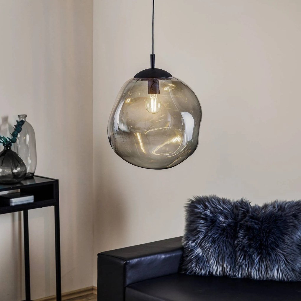 TK Lighting Lampada a sospensione in vetro Sol, Ø 35 cm, nero/grigio fumo