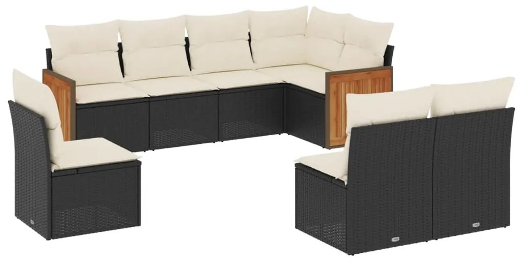 Set divani da giardino con cuscini 8 pz nero in polyrattan