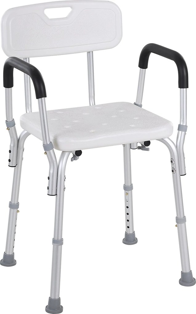 Sedia per Doccia 51,5x51,5x71-84 cm Altezza Regolabile e Piedini Antiscivolo in Alluminio Bianco...