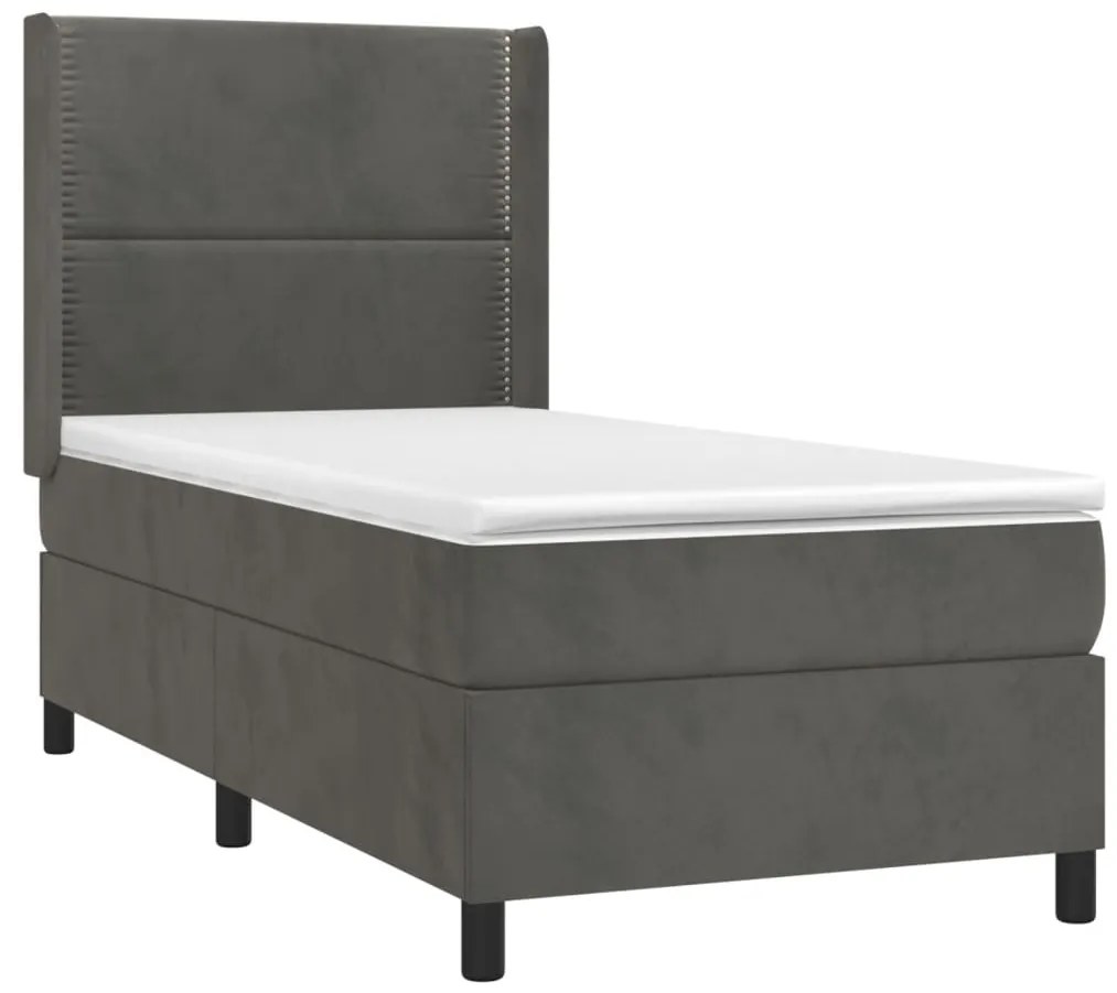 Letto a Molle con Materasso e LED Grigio Scuro 80x200cm Velluto