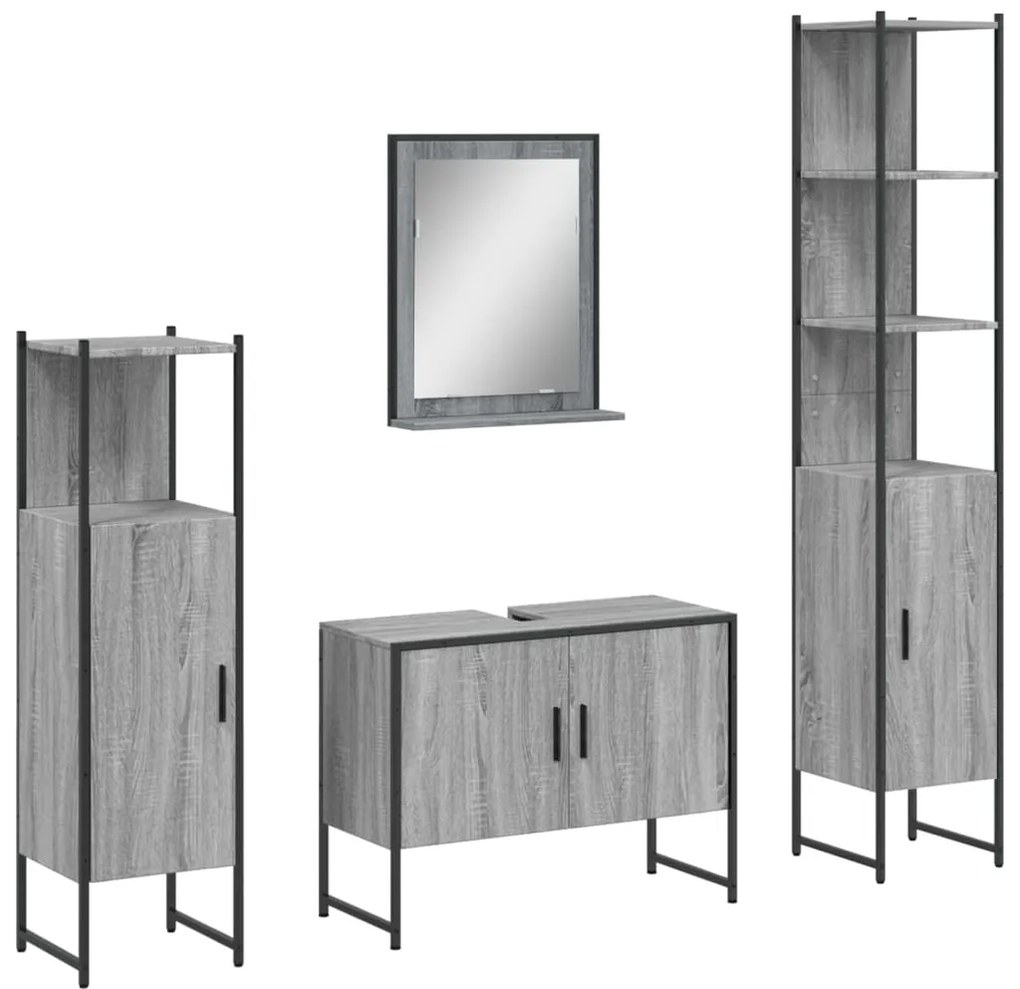 Set mobili da bagno 4 pz grigio sonoma in legno multistrato