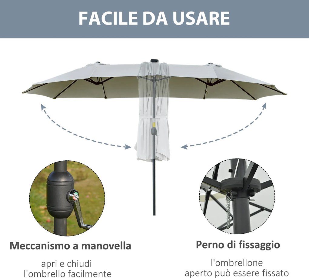 Ombrellone da Giardino Doppio 450 cm con 48 Luci LED e Manovella Grigio Chiaro...
