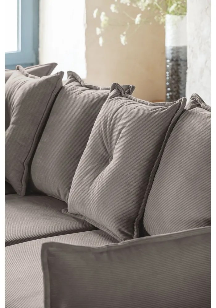 Divano letto angolare in velluto a coste marrone chiaro (angolo sinistro a forma di U) Lazy Lukka - Miuform