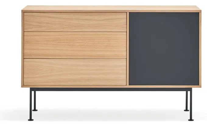 Cassettiera grigio antracite con impiallacciatura in rovere , larghezza 128 cm Yoko - Teulat