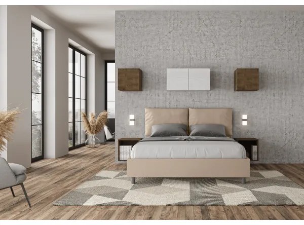Letto matrimoniale senza rete imbottito 160x190 similpelle tortora Antea