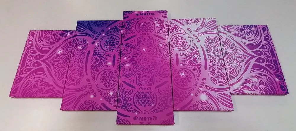 Quadri 5 pezzi – Mandala indiana con sfondo galattico