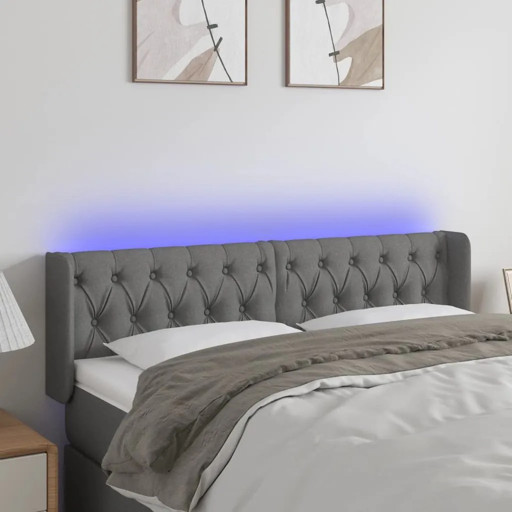 Testiera A Led Grigio Scuro 163x16x78/88 Cm İn Tessuto /