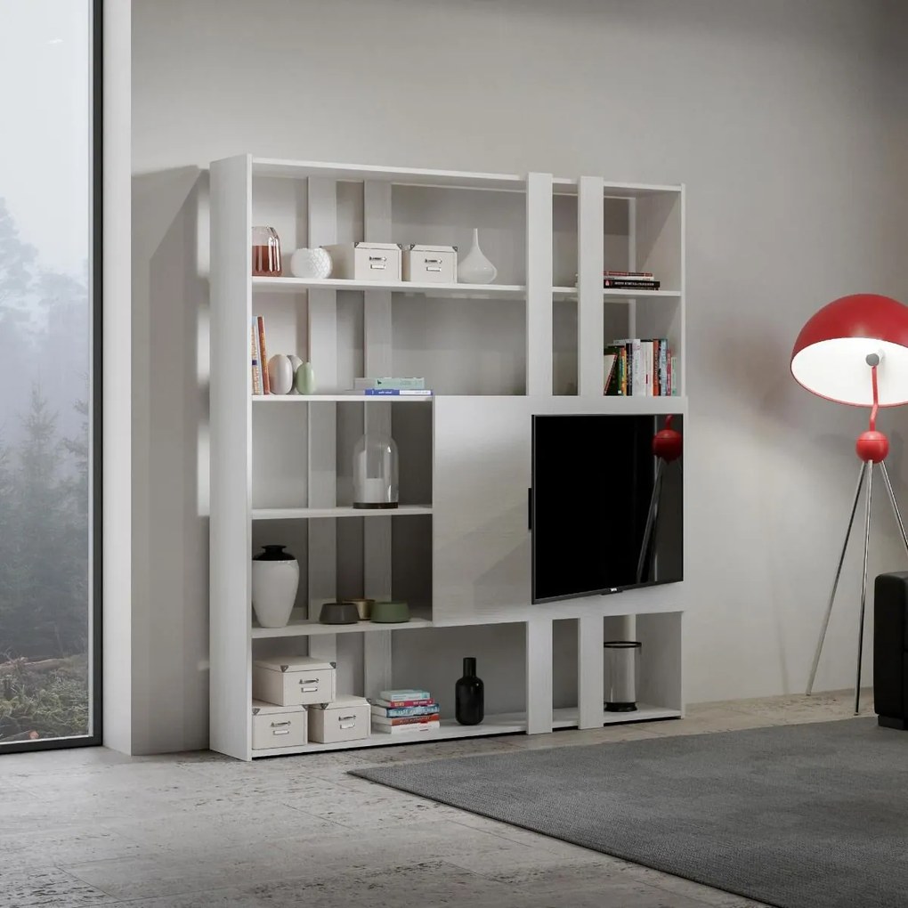 Libreria Multifunzionale Porta TV Kato 178x204x36 cm, Libreria L / Bianco Frassino