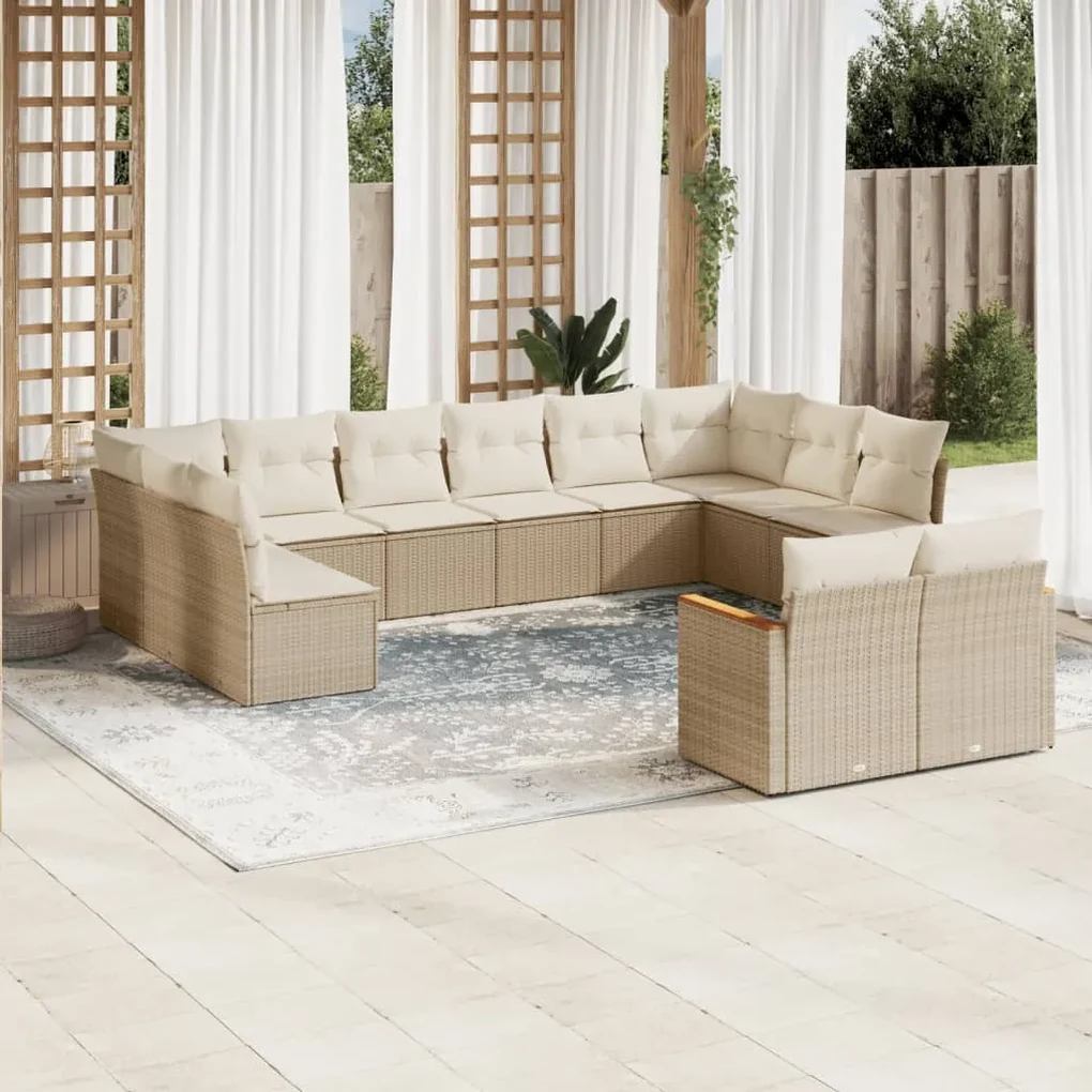 Set divani da giardino 12 pz con cuscini beige in polyrattan