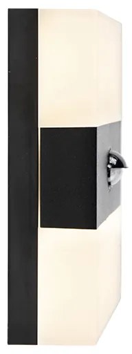 Lampada da parete per esterni nera IP44 con LED e sensore di movimento - Dualy