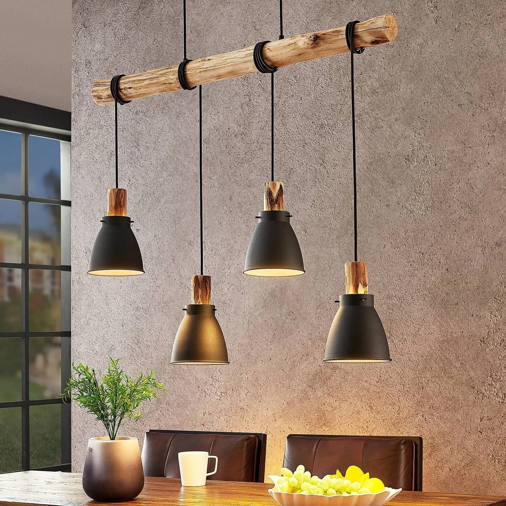 Lampada a sospensione Lindby Trebale, a 4 luci, E14, metallo, legno