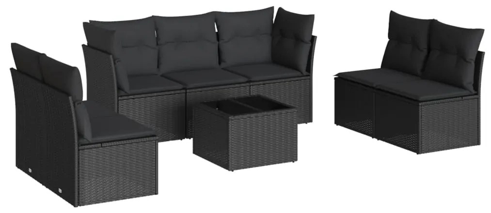 Set Divani da Giardino con Cuscini 8 pz Nero in Polyrattan