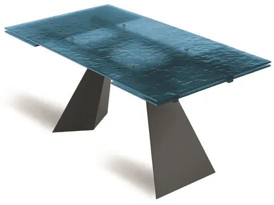 Tavolo allungabile 240 cm WATERS base in metallo Nero e piano in vetro Blu