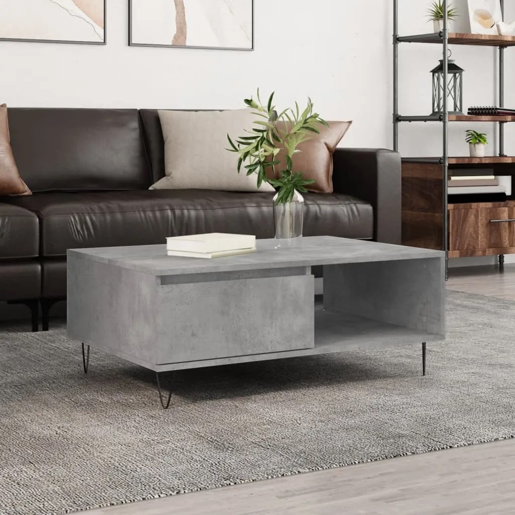 Tavolino Da Salotto Grigio Cemento 90x60x35cm Legno Multistrato /