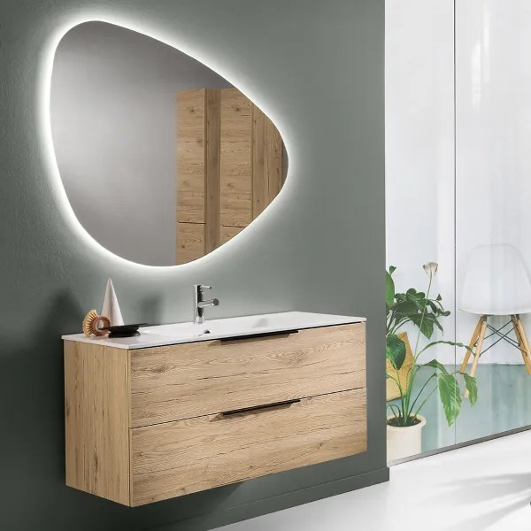 Mobile bagno sospeso con doppio cassetto BALI 100 cm Quercia Naturale