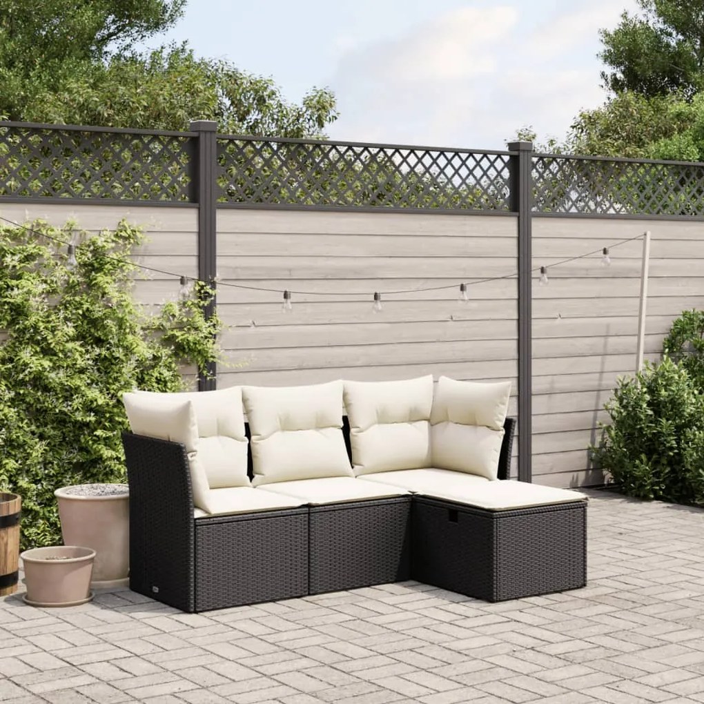 Set divani da giardino 4 pz con cuscini nero in polyrattan