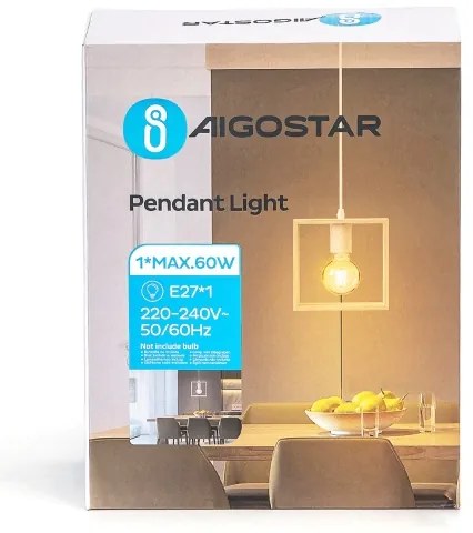 Aigostar - Lampadario sospeso in legno con cavo, 1xE27/60W/230V, pino