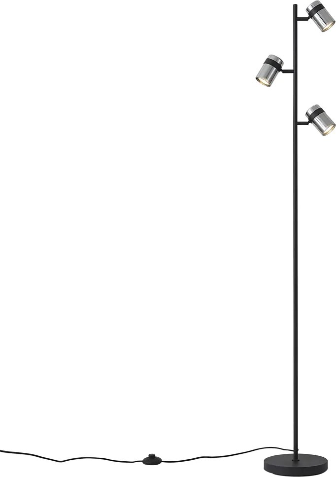 Lampada da terra moderna nera con vetro fumé 3 luci ruotabile e inclinabile - Gianni