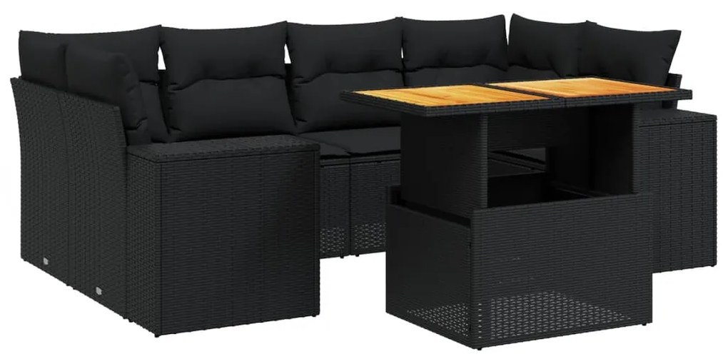Set divani da giardino con cuscini 7pz nero polyrattan