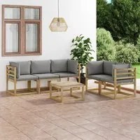 Set Divani da Giardino 6 pz con Cuscini Grigi cod mxl 74125