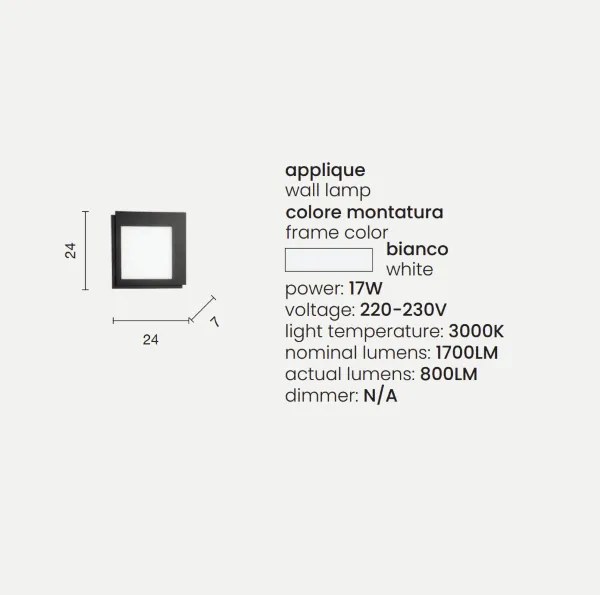 Applique LED in metallo Bianco 24x24 cm e diffusore in acrilico PASSPARTOU