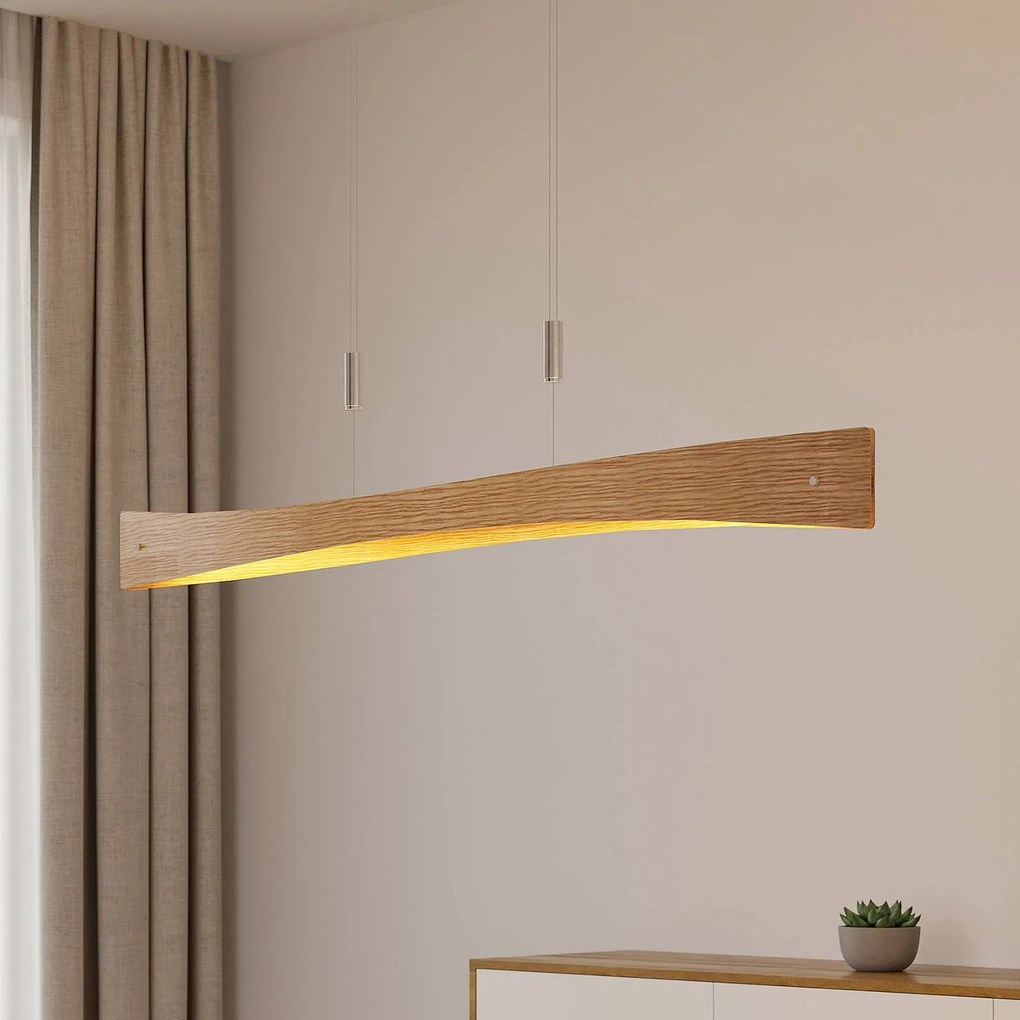 Lampada a sospensione Beazina Lindby, dimmerabile, Legno chiaro, Soggiorno / Sala da pranzo, Metallo, Moderno, Lampada a sospensione
