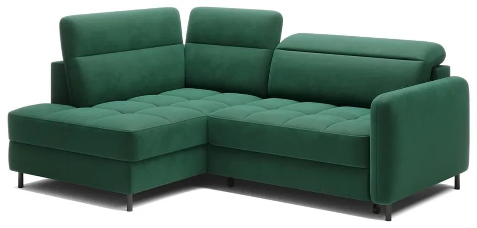 Divano angolare verde allungabile/con contenitore (con penisola a sinistra/a L) e rivestimento in velluto Barea – ELTAP