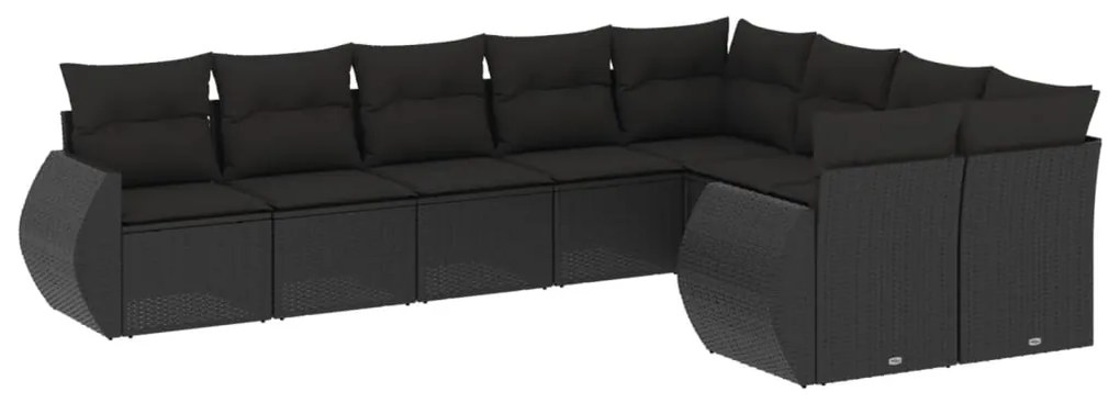 Set Divani da Giardino 9 pz con Cuscini Nero in Polyrattan