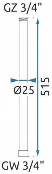 REA-K0881- Asta di prolunga per set doccia/vasca 51,5 cm, cromo lucido