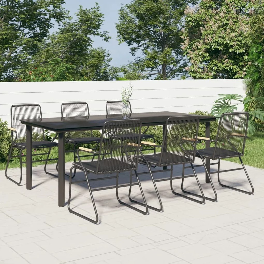 Set da pranzo da giardino 7 pz nero in rattan pvc
