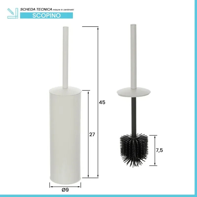 Portascopino bianco opaco con setole nere in silicone e secchio interno